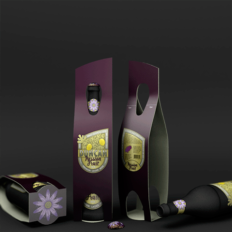 Imagen con el diseño del empaque para una cerveza de maracuyá.